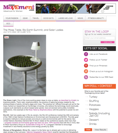 The Moss Table, Rio Earth Summit, and Solar Ladies