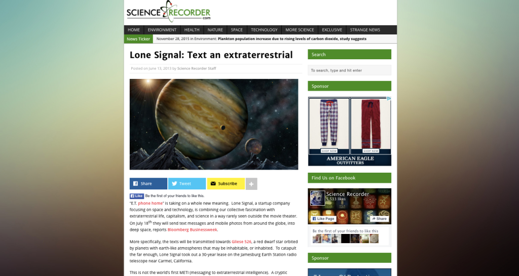 Lone Signal: Text an extraterrestrial