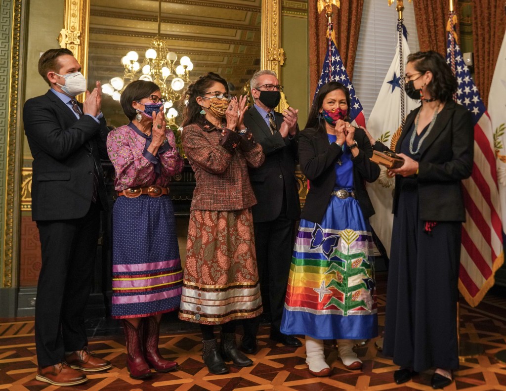 What the Ribbon Skirt Means to Agnes Woodward, Creator of Deb Haaland’s Swearing In Ceremony&nbsp;Ensemble